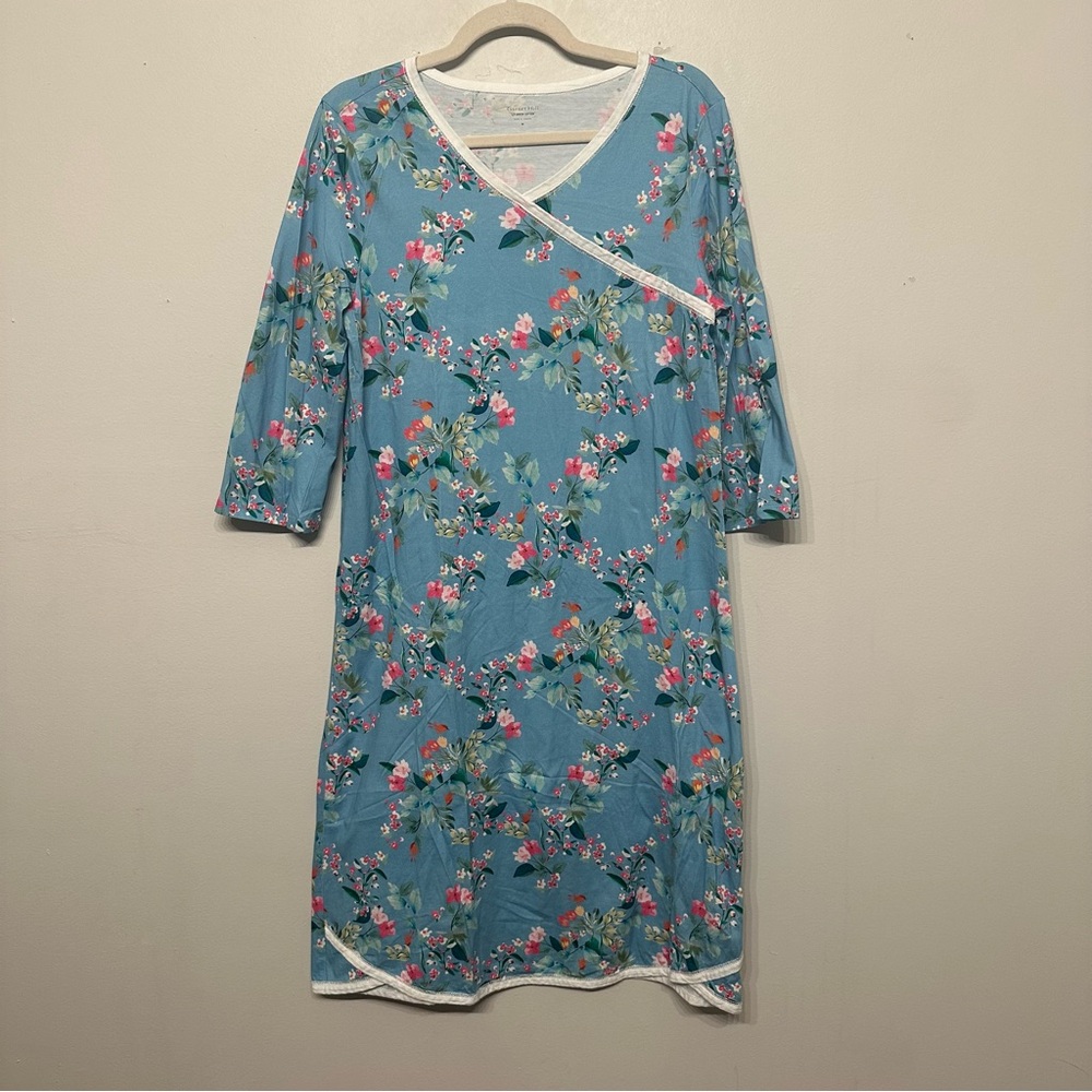 Garnet Hill Asian Wrap Organic Cotton Nightgown Medium